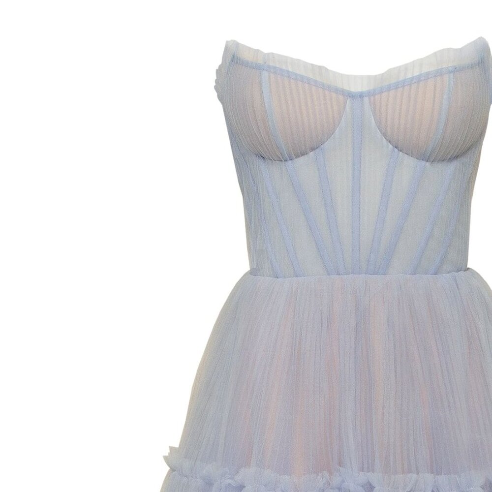 Elegant Blue Strapless Maxi Dress - Picture 5 of 10